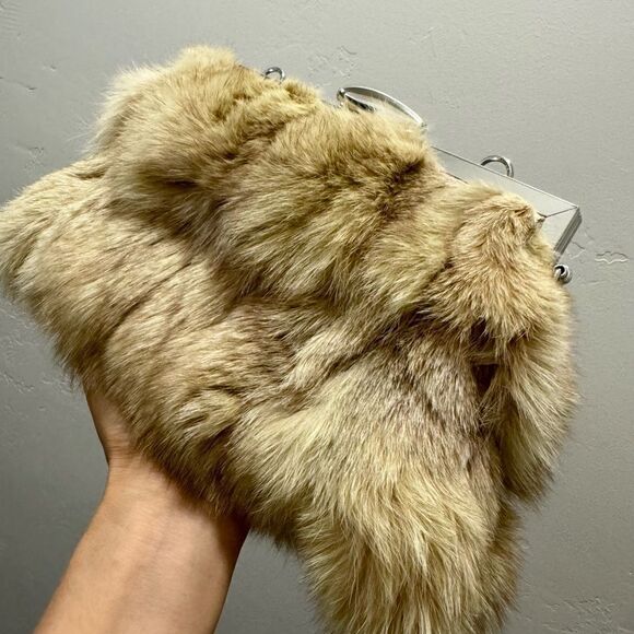 Natural Genuine Fox Fur Handmade Push Lock Clutch/Shoulder Bag/Crossbody - Picture 16 of 16
